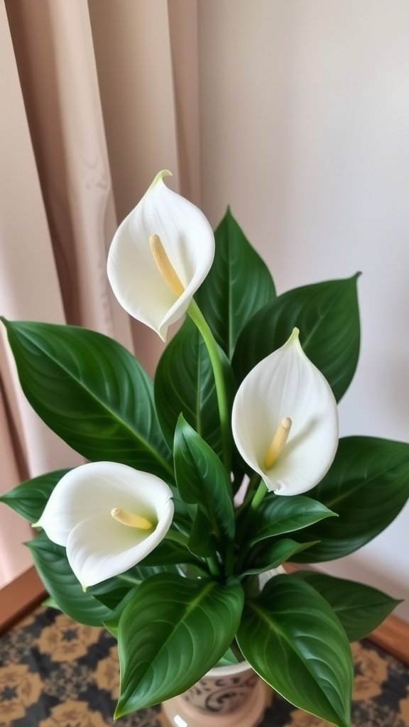 A Peace Lily plant with elegant white blooms and green leaves, enhancing an indoor space.